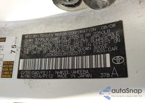 2009 Toyota Prius z USA, uszkodzony, nr VIN JTDKB20U897825712